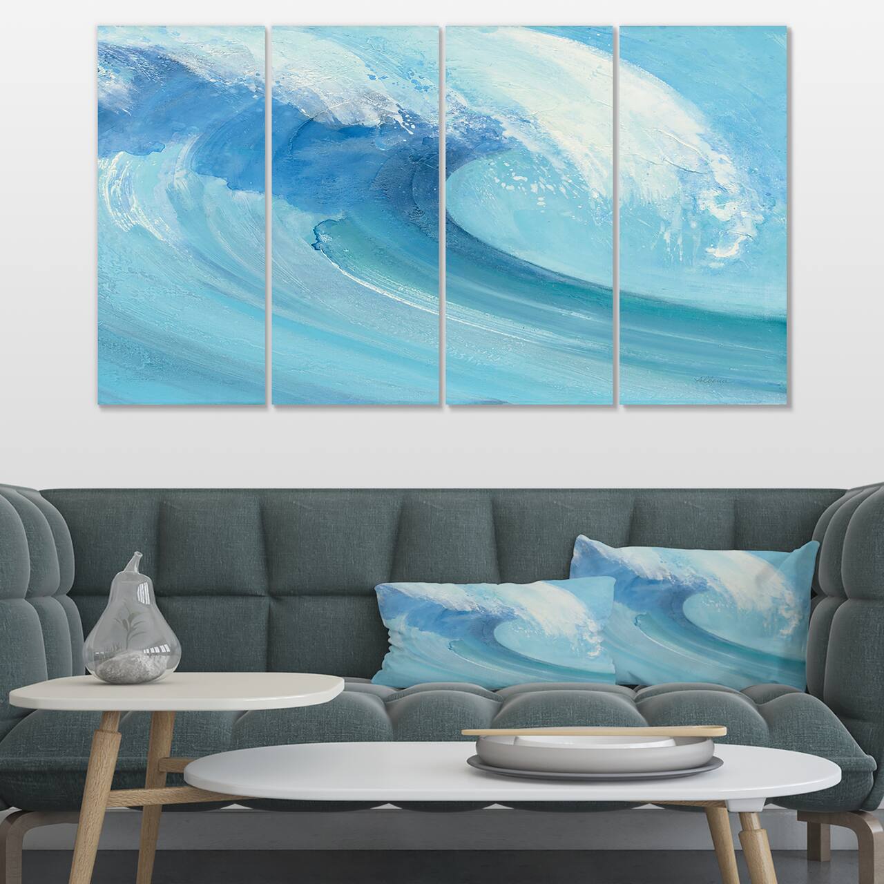 Designart - Ocean Wave Handpainted with White Foam - Nautical & Coastal Canvas Art
